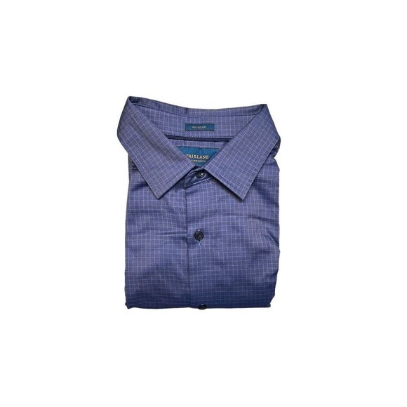 FAIRLANE Men’s Blue Checkered Long Sleeve Dress Shirt Size Regular Non-Iron Stre - Picture 1 of 4